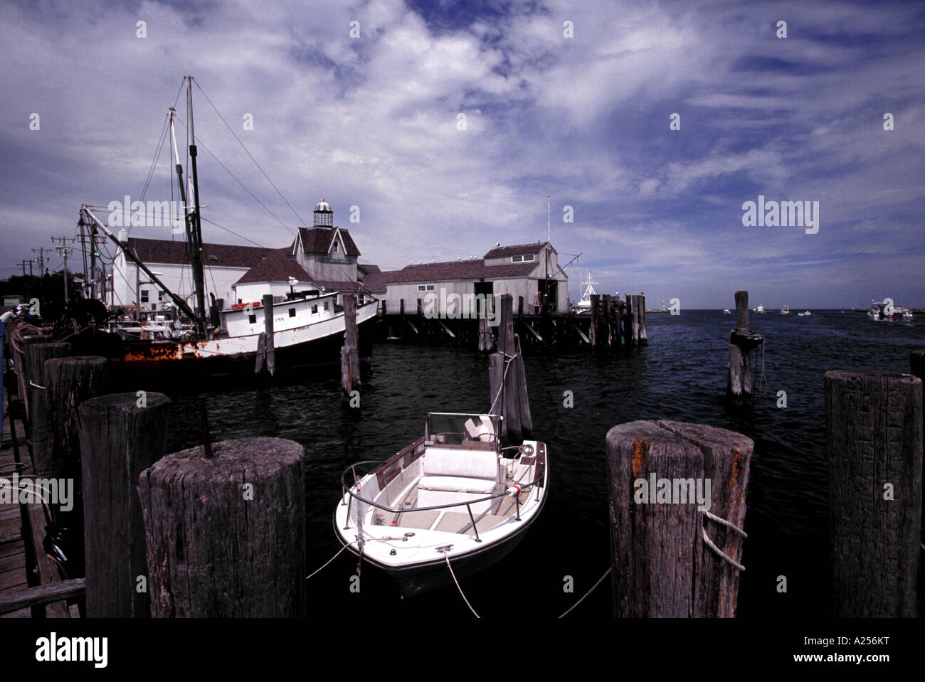 Cloudy skies Montauk Dock Long Island Stock Photo Alamy