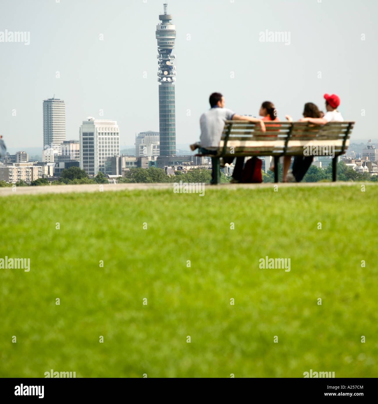 Primrose Hill with the London skyline in the background Distance focus. Stock Photo
