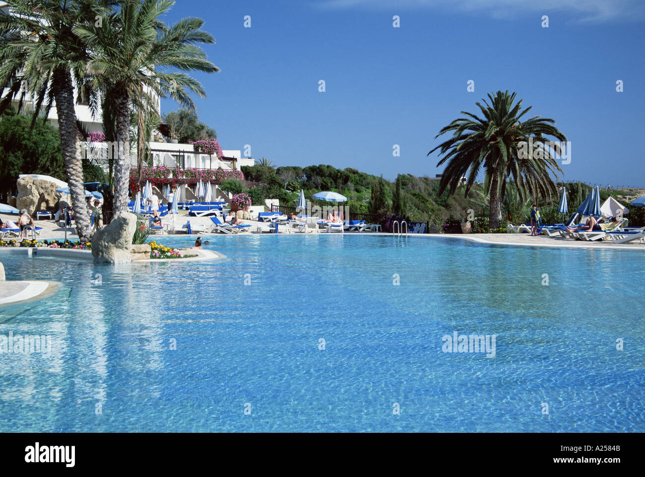 VIEW ACROSS SWIMMING POOL CORAL BAY CYPRUS Stock Photo Alamy