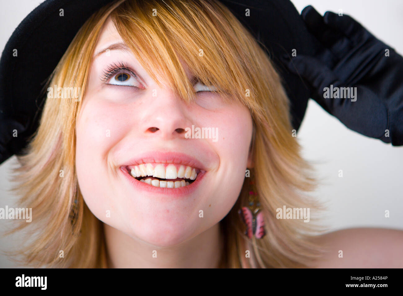 Attractive Young Girl Woman Late Teens Her Head Looking Upwards Hand On