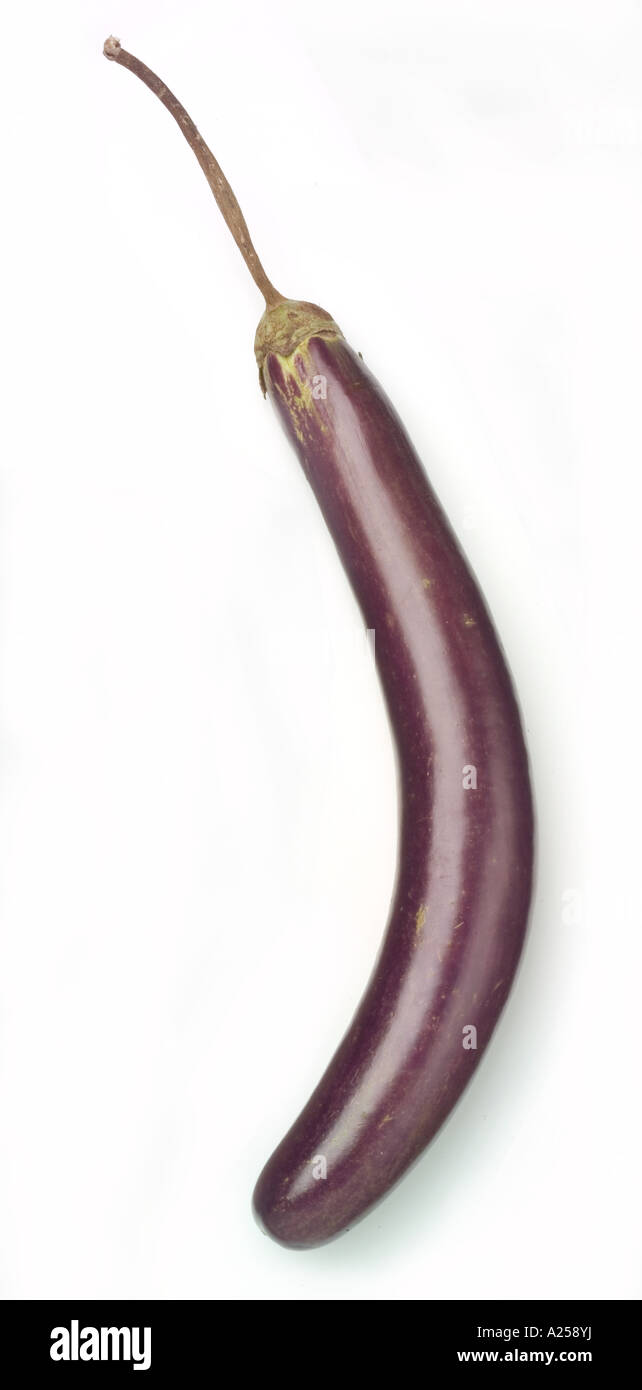 slim jim aubergine on white background Stock Photo