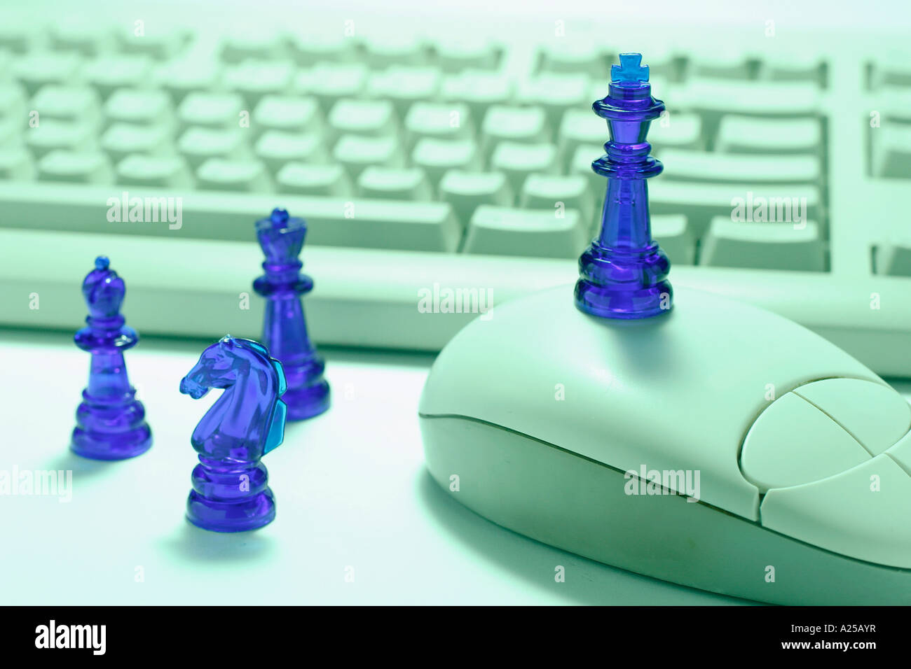 Chess Pieces with Computer Keyboard and Mouse Stock Photo Alamy