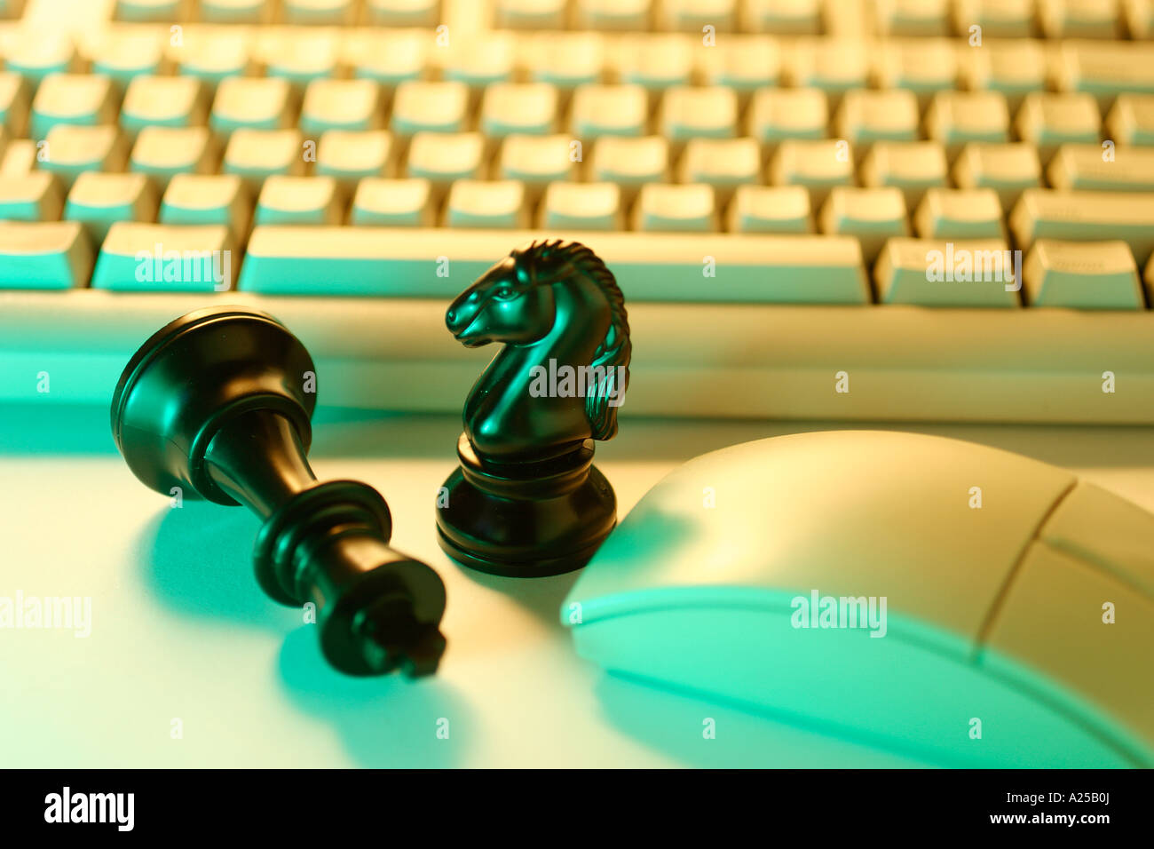 Chess Pieces with Computer Keyboard and Mouse Stock Photo Alamy
