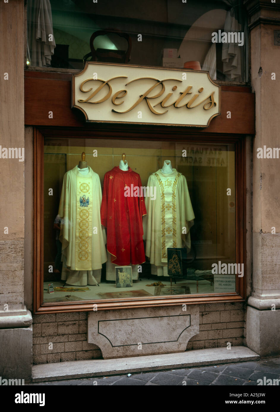 Clerical clothes shop in Roma Stock Photo