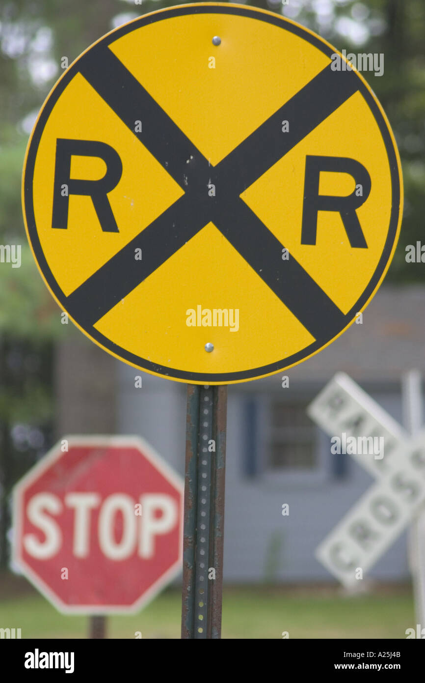 railroad crossing traffic signs Stock Photo - Alamy