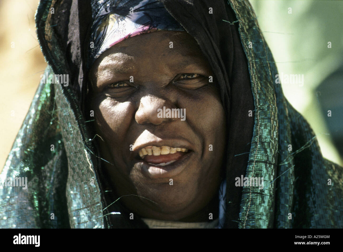 portrait of an old Tuareg woman, Libya, Ghatse Stock Photo