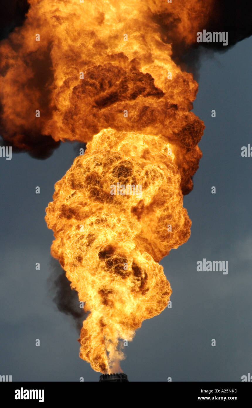 Intense hot fires burning from oil refinery flares Stock Photo Alamy