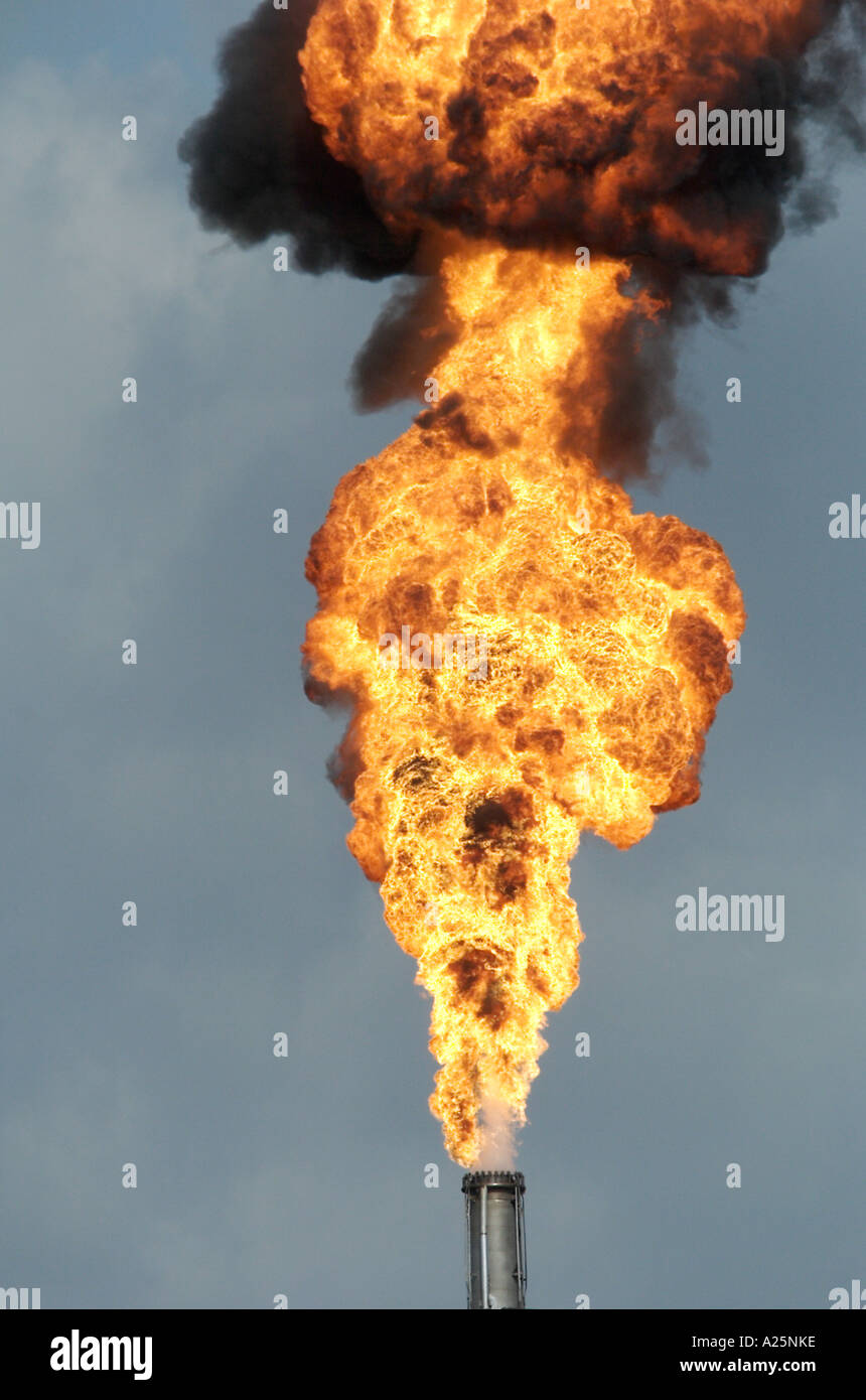 Intense hot fires burning from oil refinery flares Stock Photo Alamy