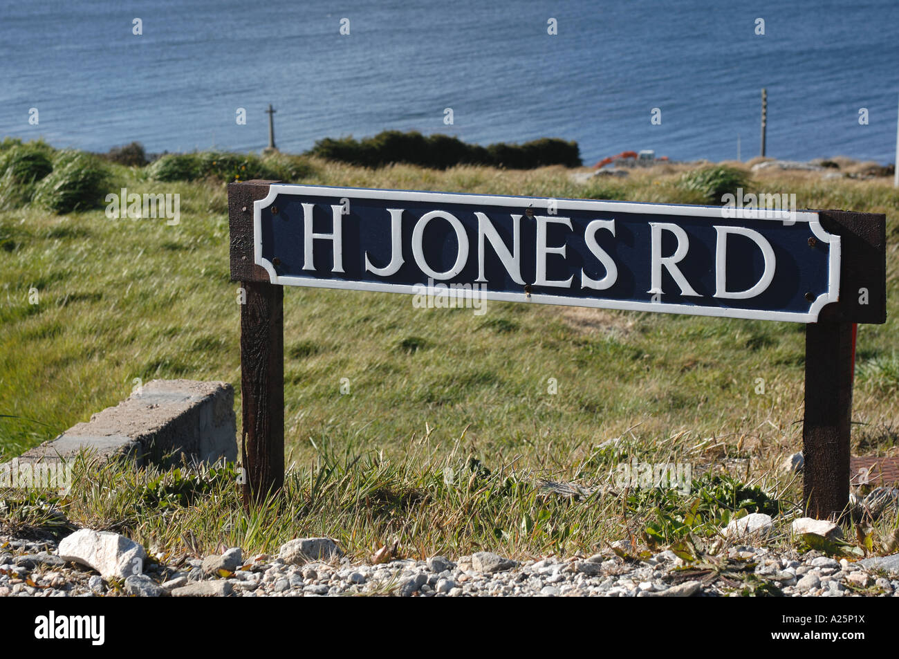 Falkland Islands War Conflict Battle Anniversary Scene Stanley Road Sign Colonel H Jones Hero Death Dead Memorial Street Avenue Stock Photo Alamy