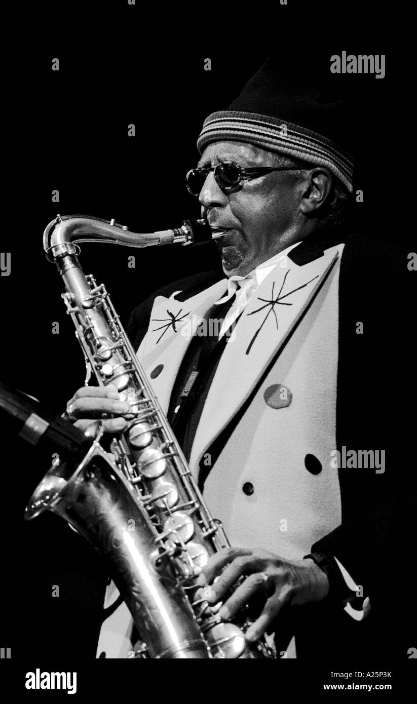 CHARLES LLOYD plays his saxophone at the MONTEREY JAZZ FESTIVAL MONTEREY CALIFORNIA Stock Photo