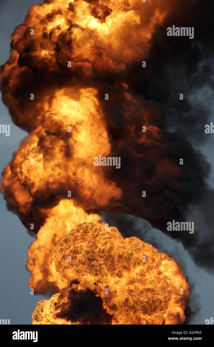 Intense hot fires burning from oil refinery flares Stock Photo Alamy