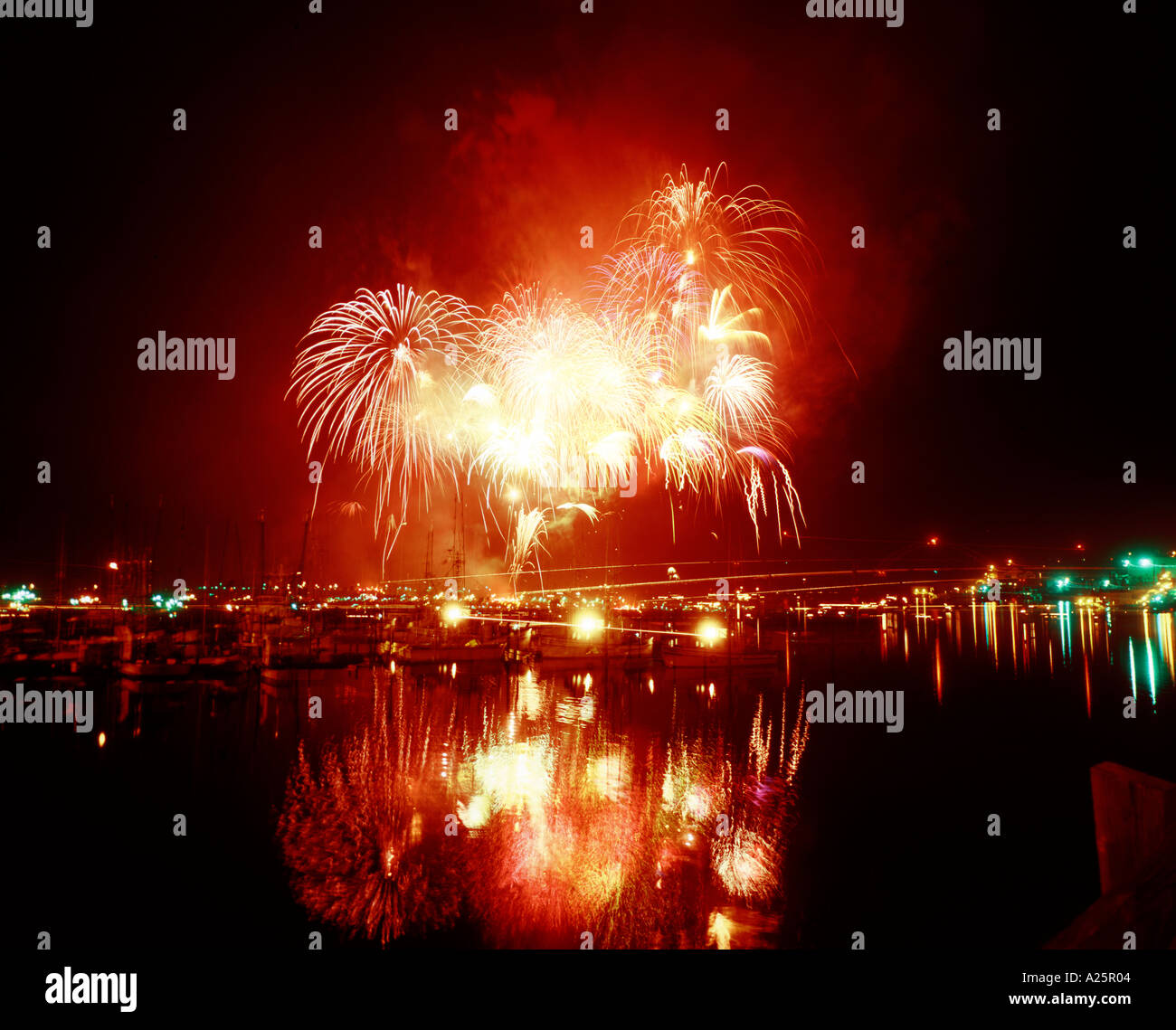 July Fourth fireworks light the sky in the harbor at Newport on the Oregon Coast Stock Photo Alamy