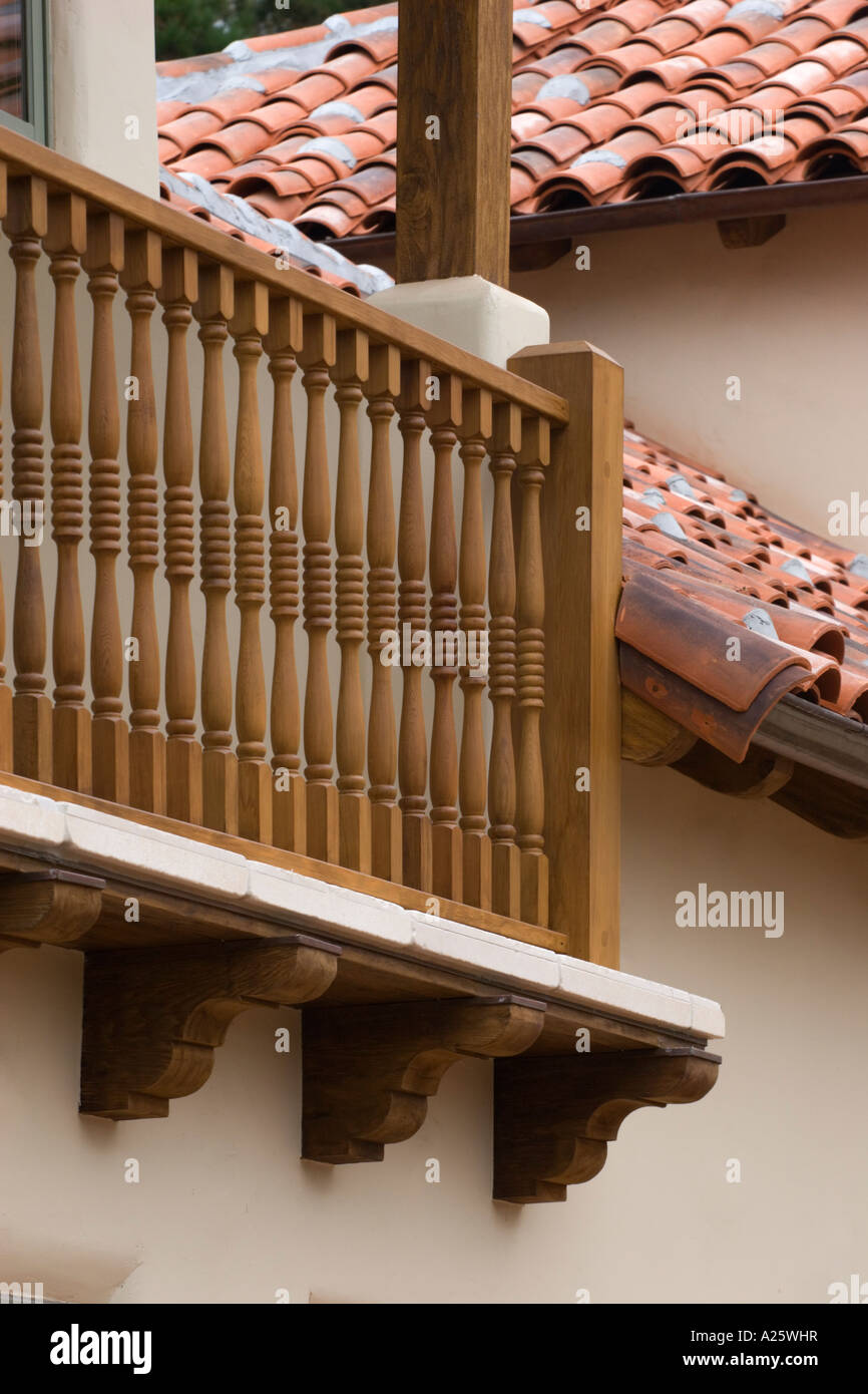 Wooden RAILING for an upstairs covered deck and Spanish style tile roof CALIFORNIA LUXURY HOME