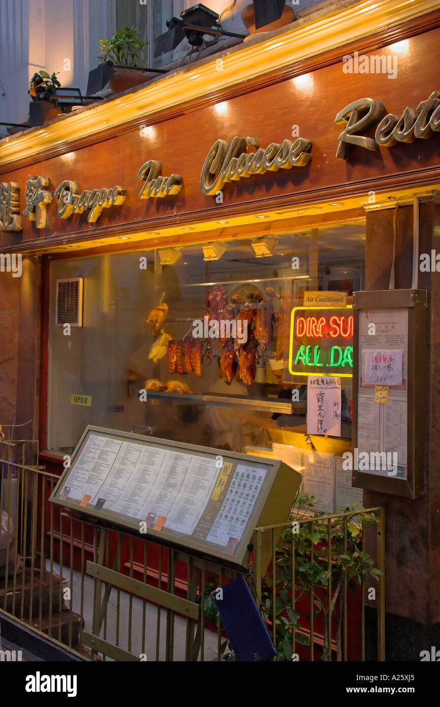 Roast chickens on display in the window of a Chinese restaurant Gerrard ...