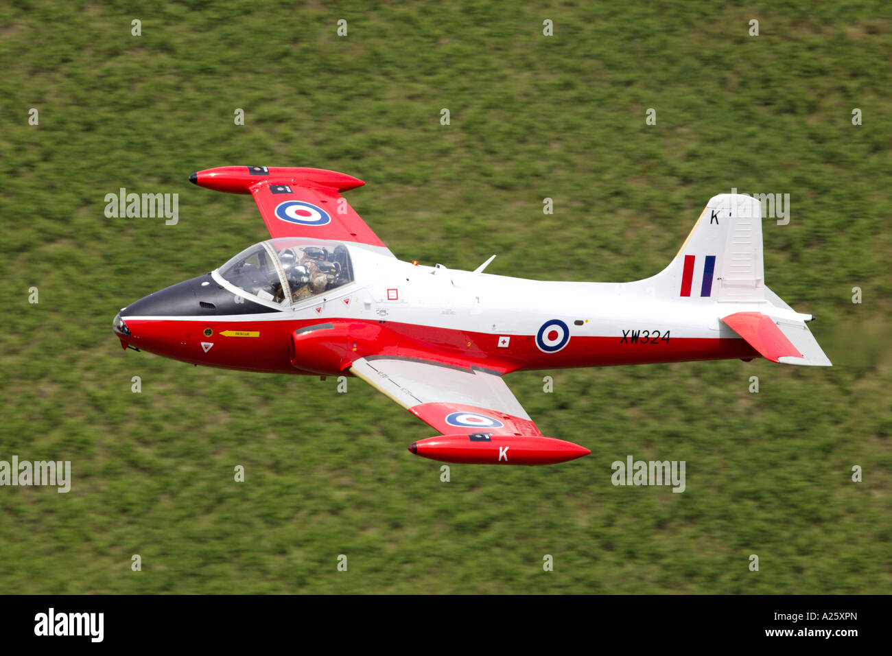 A RAF colour schemed Jet Provost trainer at low level in North Wales Stock Photo
