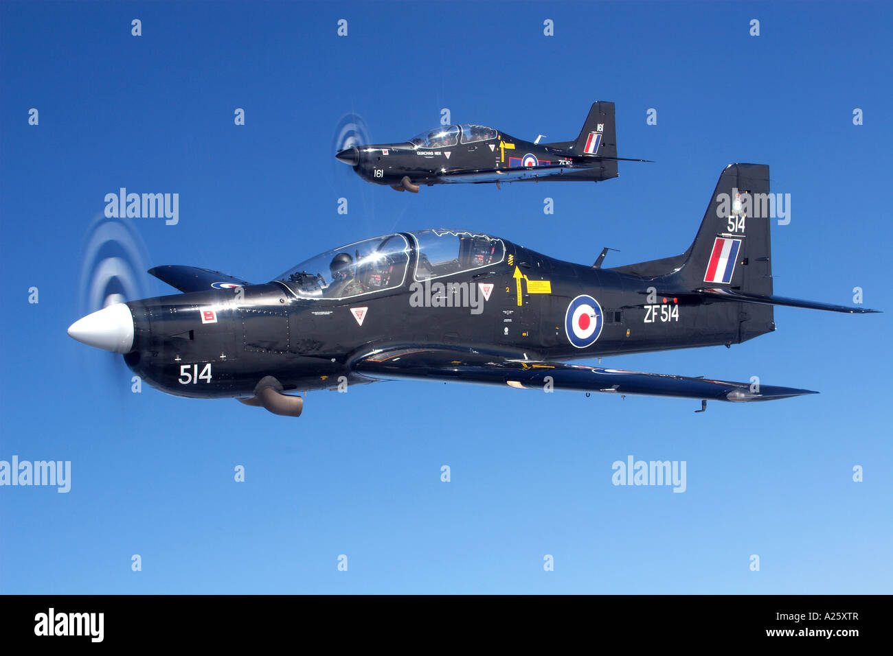 2 RAF Tucano trainers from number 1 Flying training School FTS at RAF Linton on ouse over North yorkshire Stock Photo