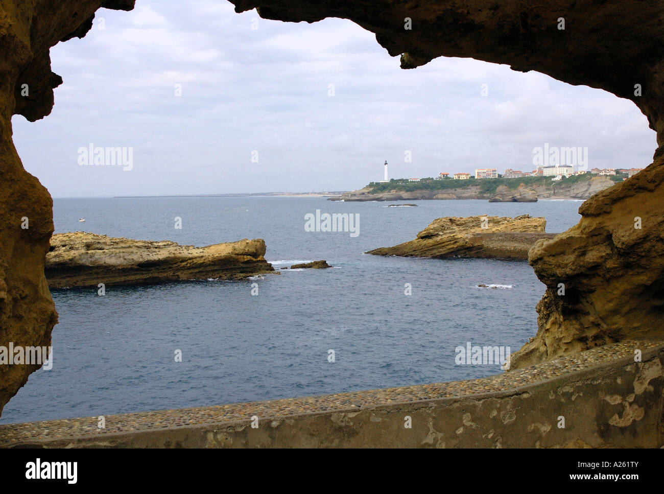 Panoramic View Biarritz Waterfront from Cave Hole Basque Coast ...