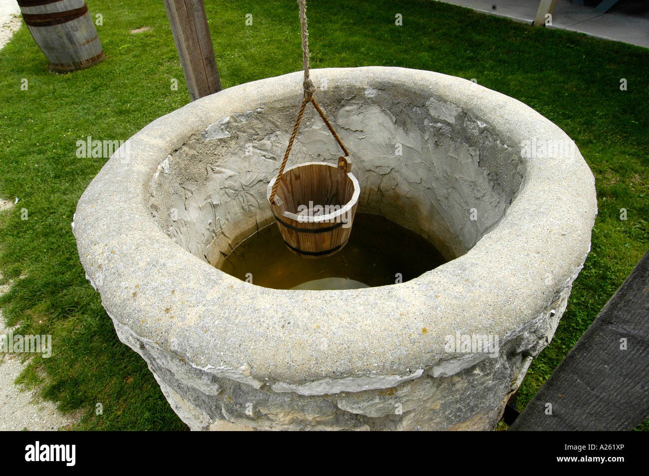 Old water well used in early American farm life for obtaining water Stock Photo