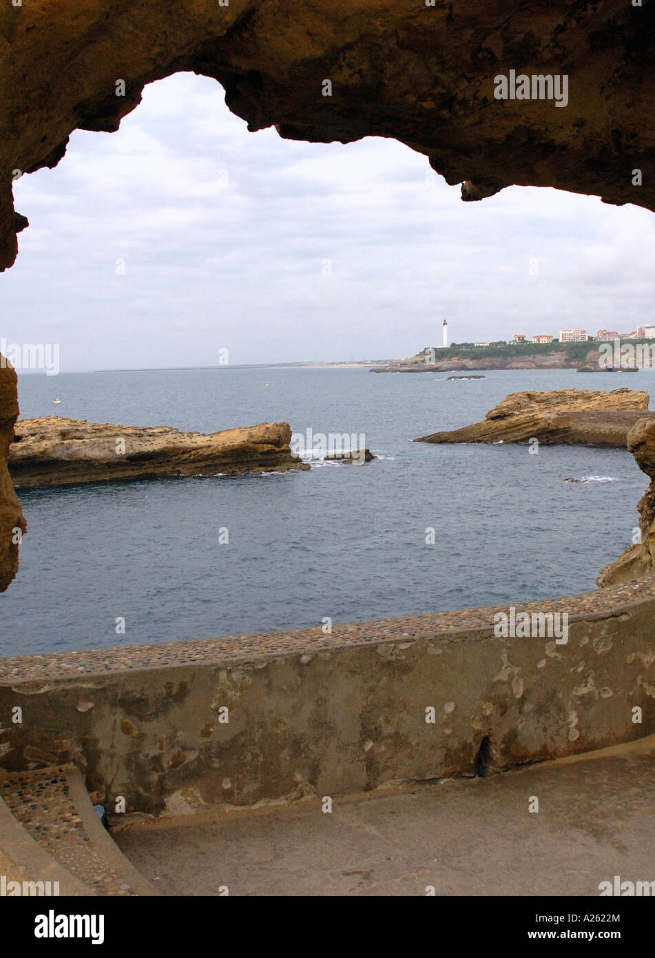 Panoramic View Biarritz Waterfront from Cave Hole Basque Coast Aquitaine Golfe de Gascogne Bay of Biscay Southwest France Europe Stock Photo