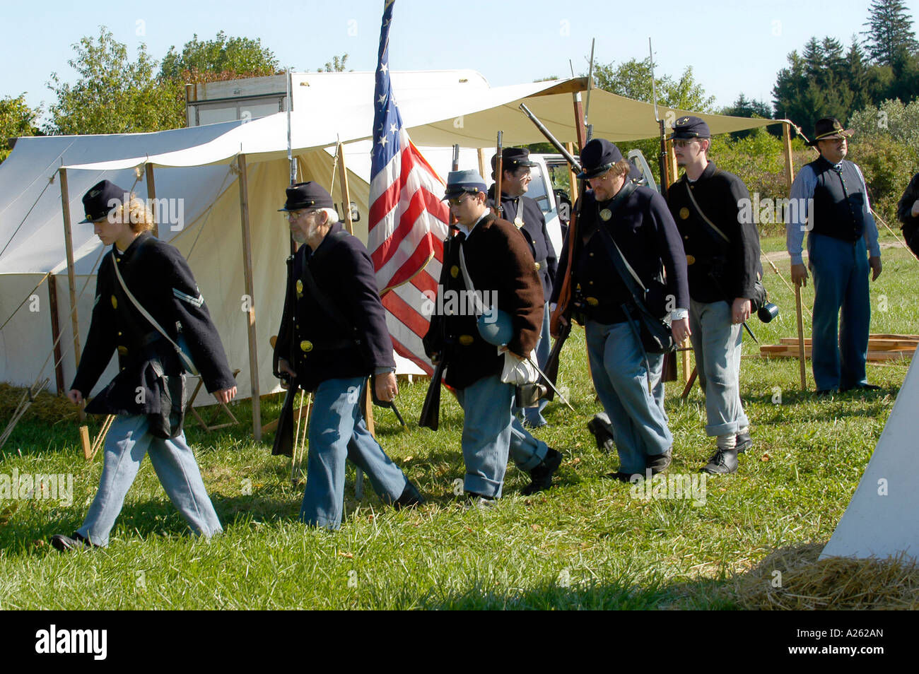 Civil War battle reenactment of the 1860 war between the states Stock Photo