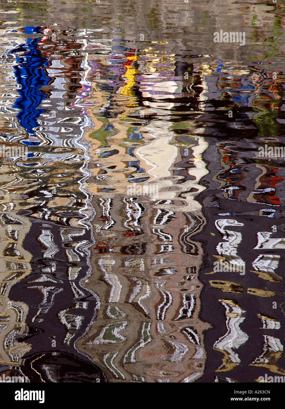 Water reflections in Honfleur Old Port English Channel La Manche Normandy Normandie North Western France Europe Stock Photo