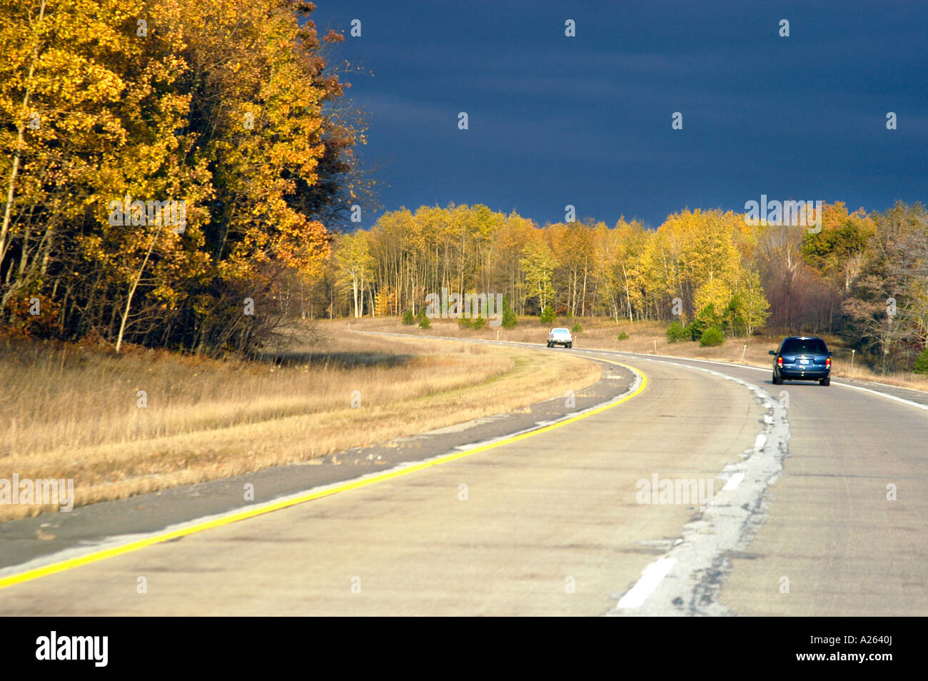 Fall colors in Michigan's upper lower peninsula on I 75 Stock Photo Alamy