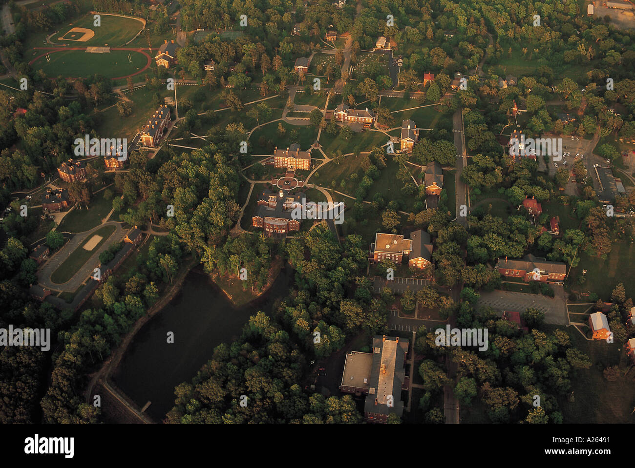 AERIAL VIEW OF COUNTRY HOUSE AND GROUNDS Stock Photo