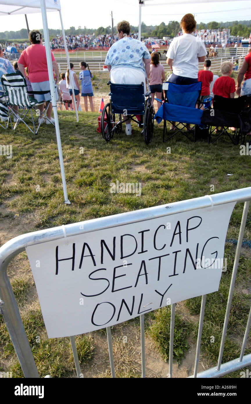 Roped off section for handicap person seating at a rodeo event Stock Photo
