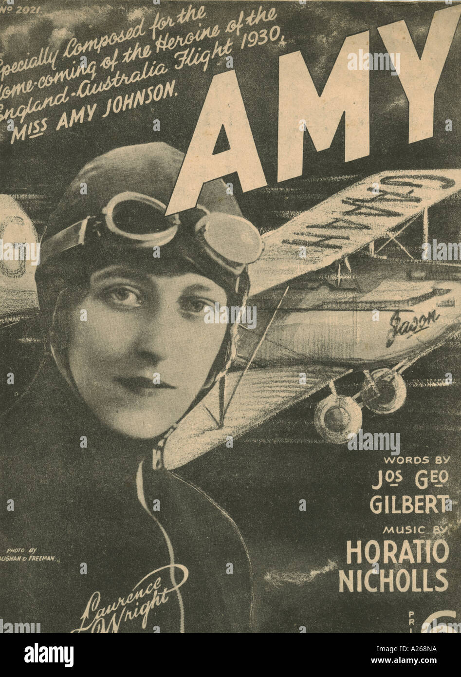 Sheet music cover Amy 1930 composed for the home coming from Amy Johnson's England-Australia solo flight Stock Photo