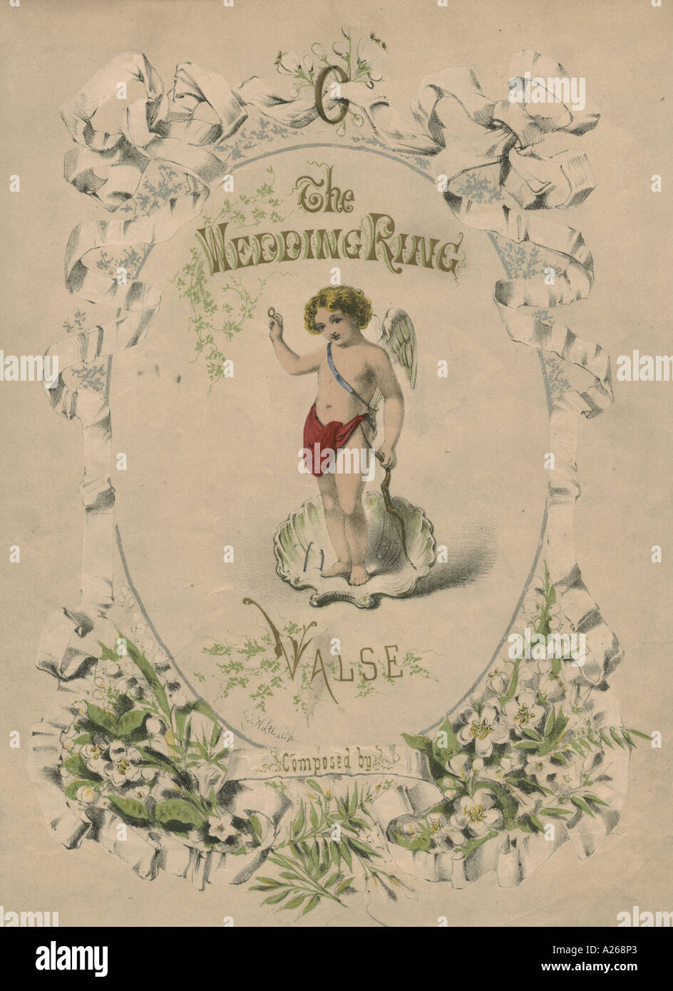 Sheet music cover The Wedding Ring Valse circa 1855 Stock Photo
