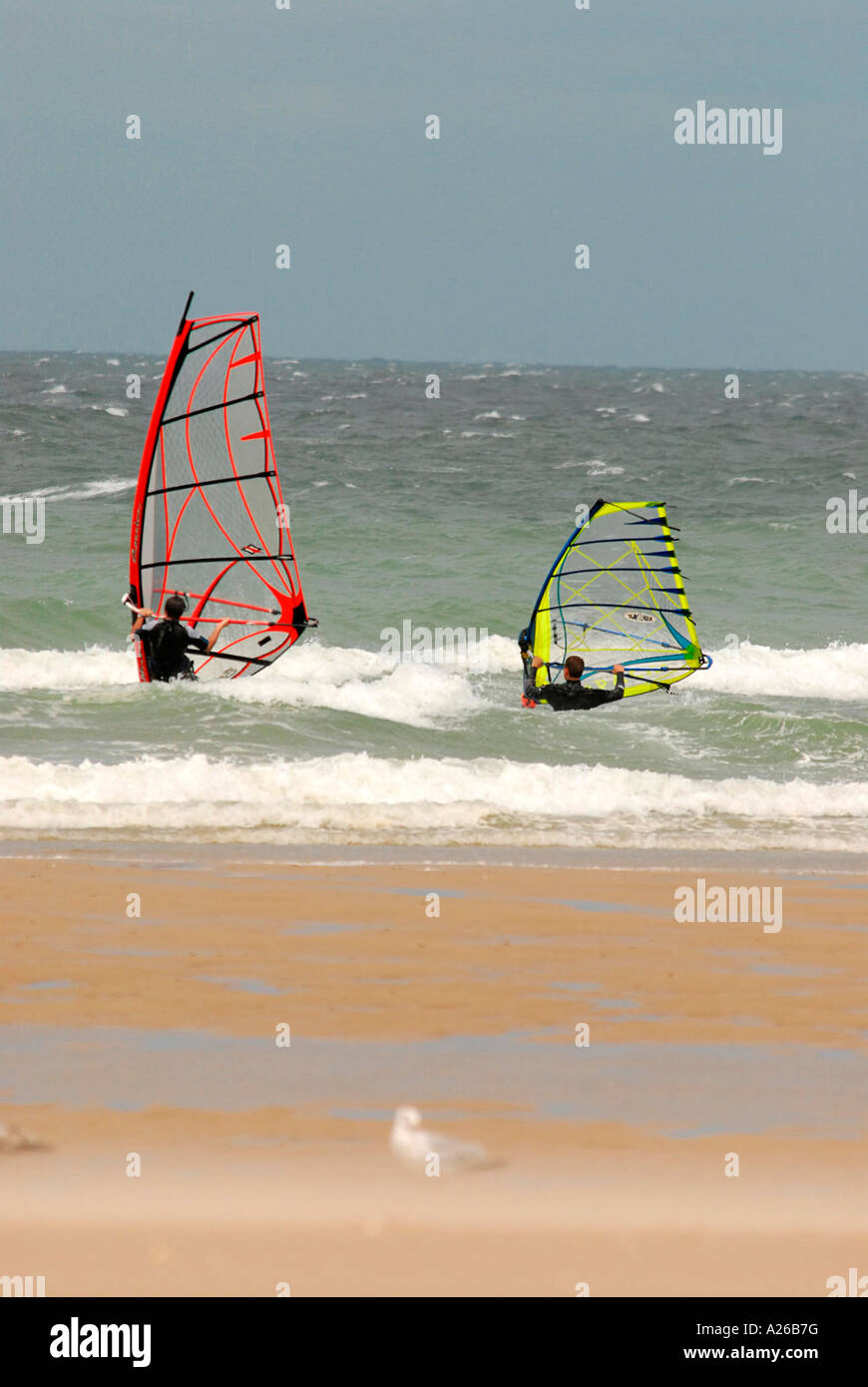 Wind surfers at Sandgatte, just south of Calais on the B904 Calais / Boulogne coastal road Northern France Stock Photo