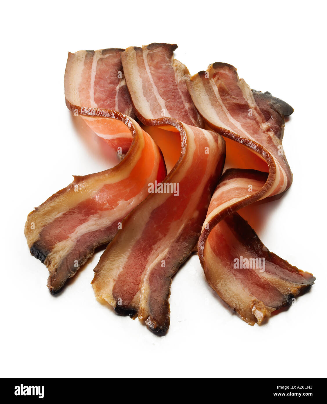 Smoked bacon rashers cured pork streaky fatty fat smoke three Stock Photo