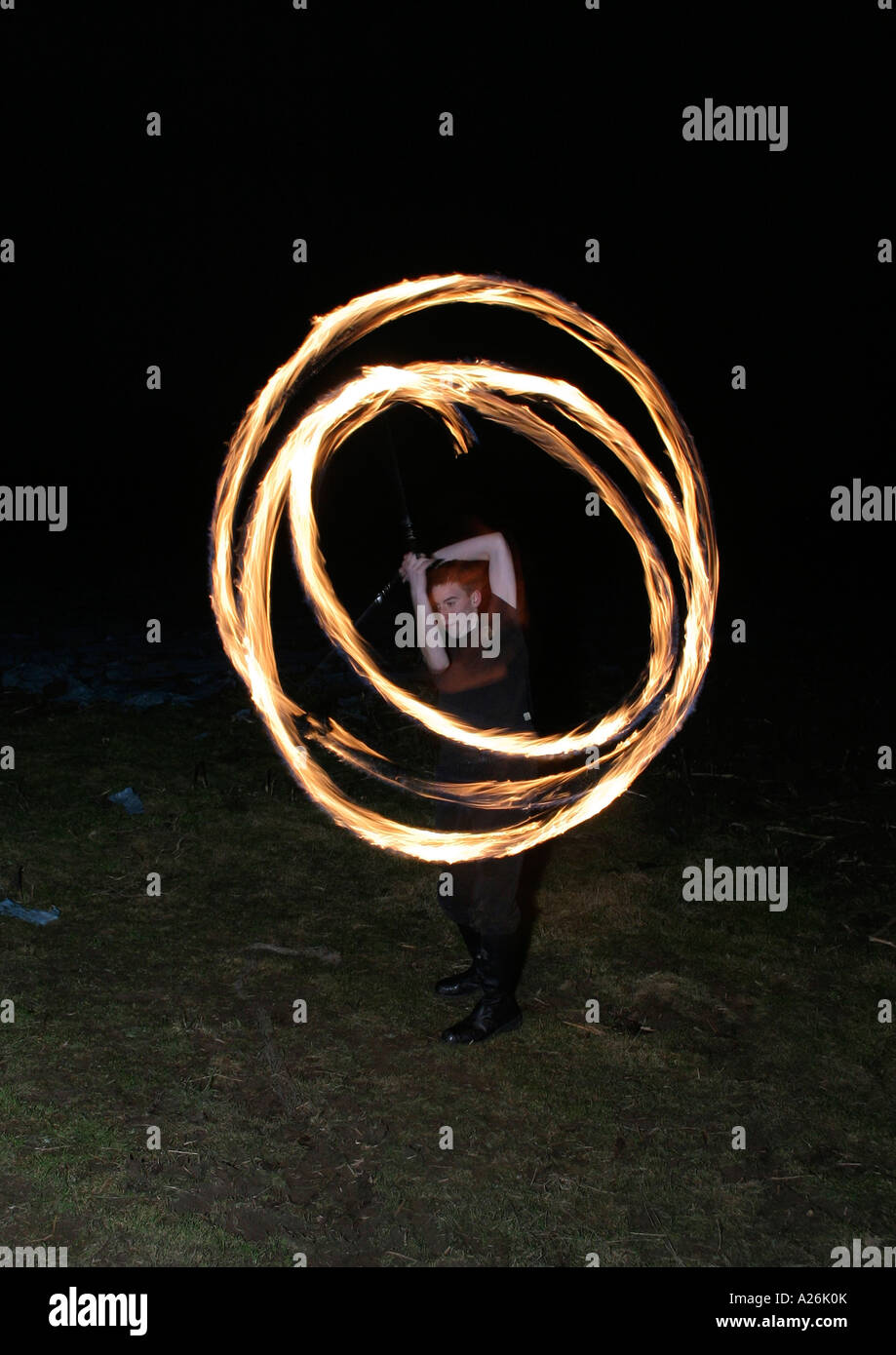 Simon Gray playing with fire at the Doddington Wassail Stock Photo