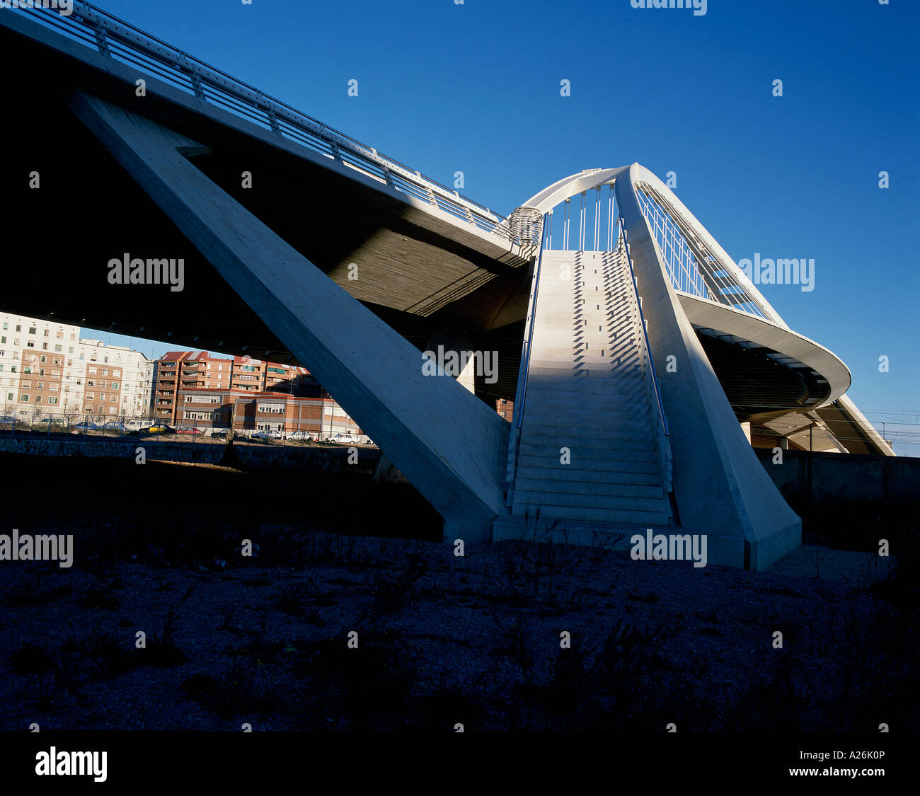 View of stairways near a bridge Stock Photo