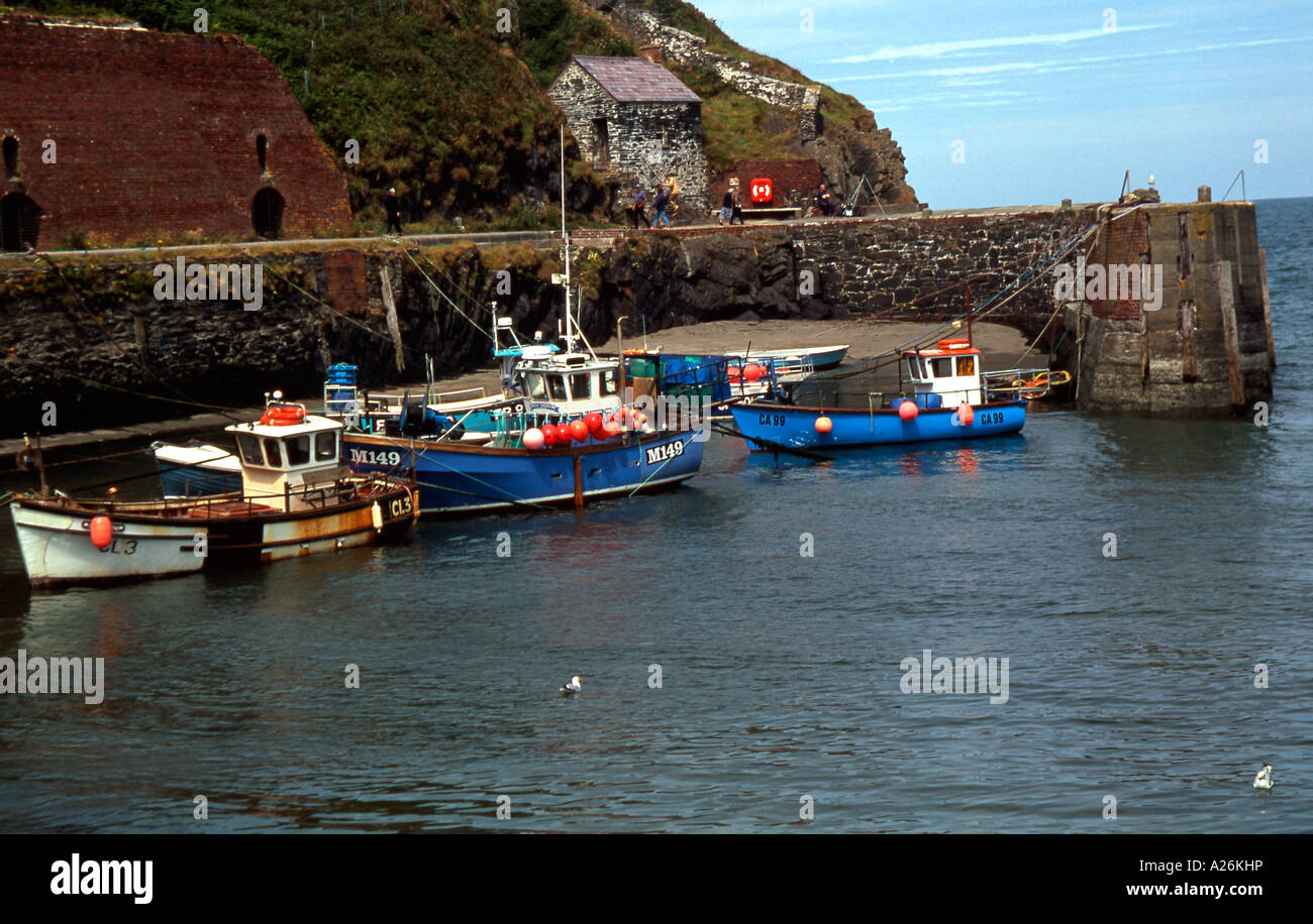 Fishing boats moored in the harbour of Porth Gain, Pembrokeshire Stock Photo