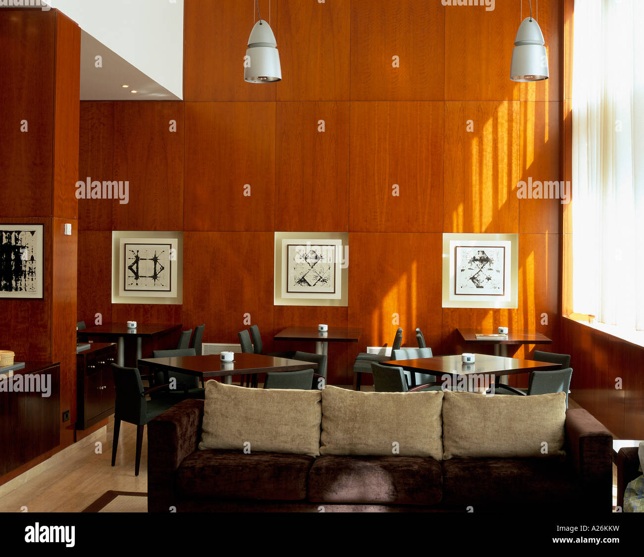 View of a seating arrangement in a restaurant Stock Photo Alamy