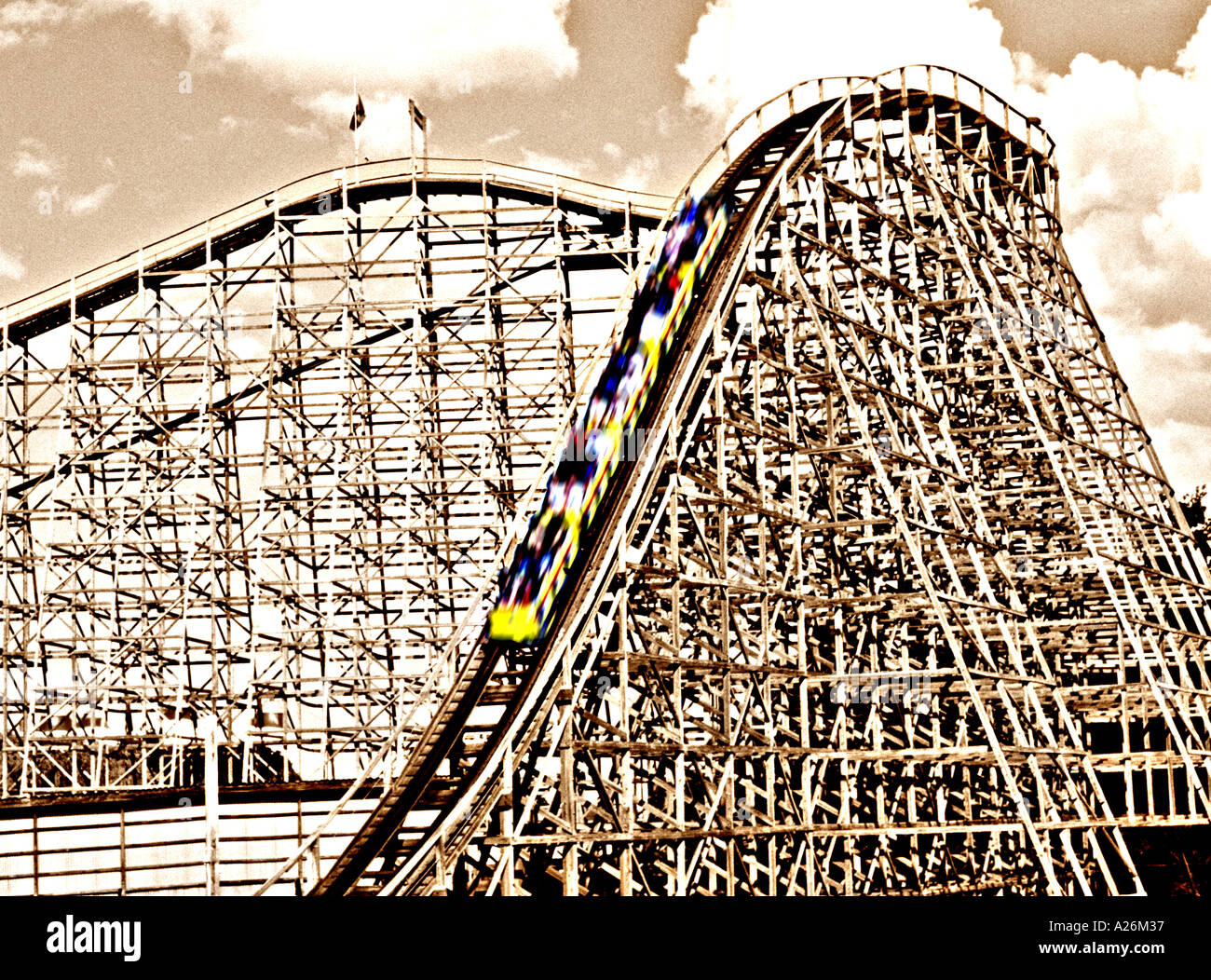 Old fashioned wooden roller coaster Stock Photo Alamy