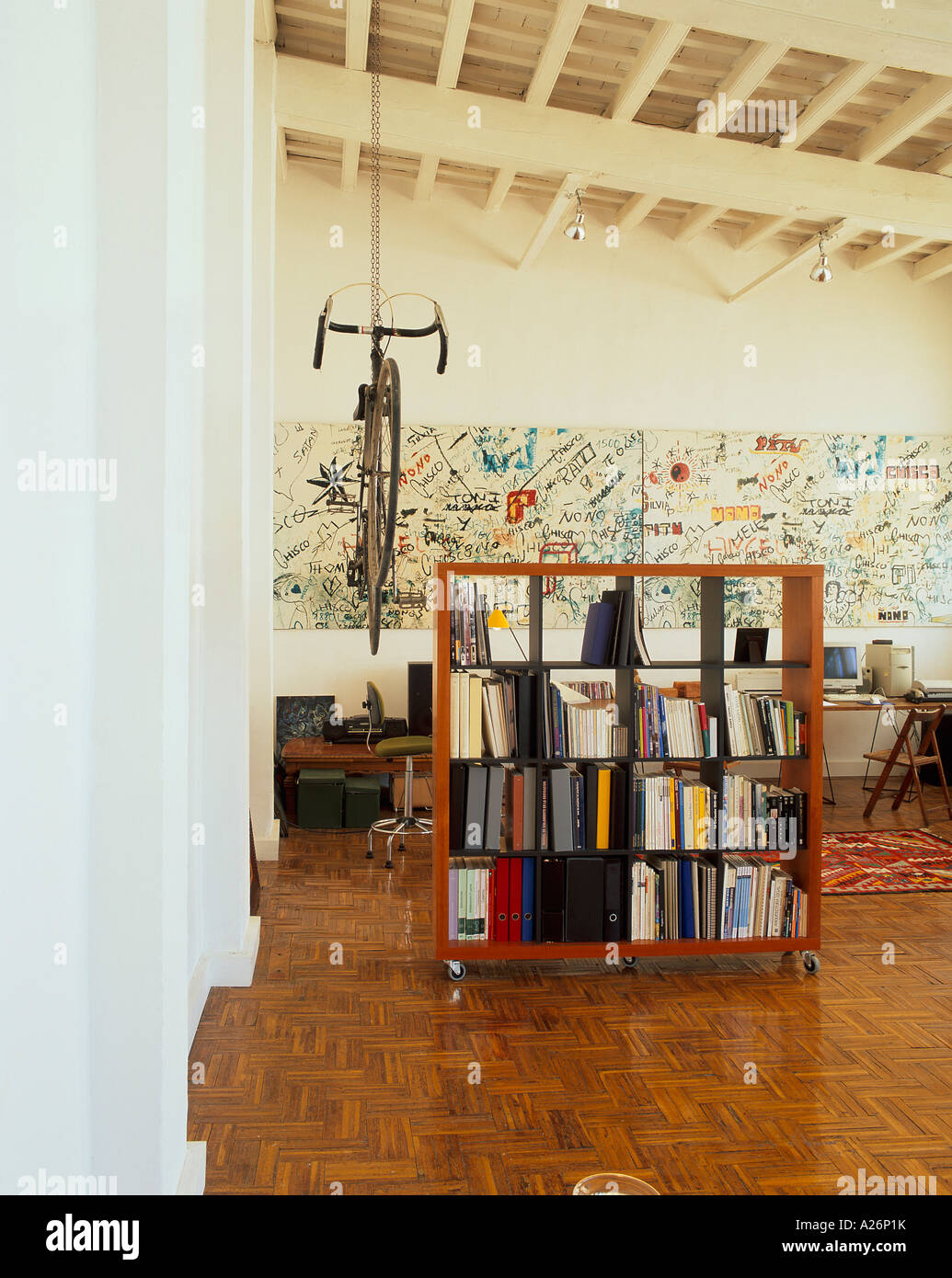 View of bookshelves in a home office Stock Photo - Alamy