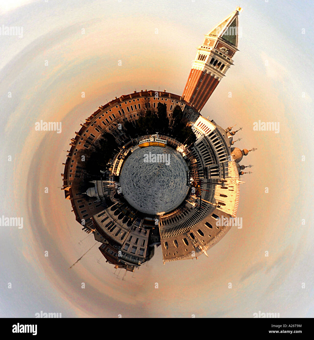 Mini planet which can be used to support a lot of themes of Saint Mark s Piazzetta and waterfront Venice Italy Stock Photo