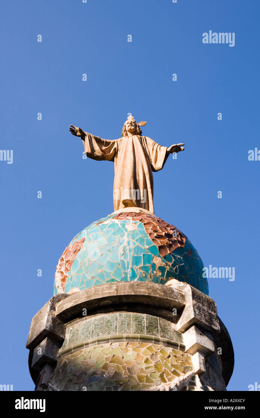 Statue of Christ on globe , Fontilles Sanatorium , Vall de Laguar , Spain Stock Photo