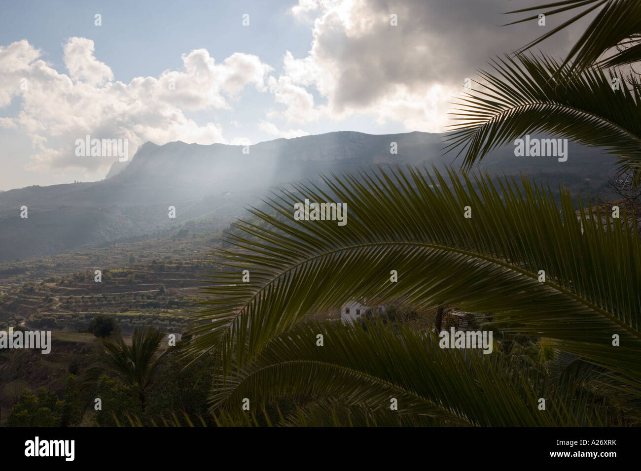 Sunsetting over Guadalest Village Spain Stock Photo