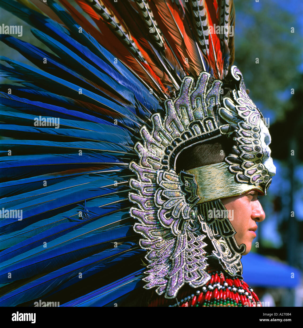 Aztec Dancer as Warrior Tenochtilán Mexico Stock Photo