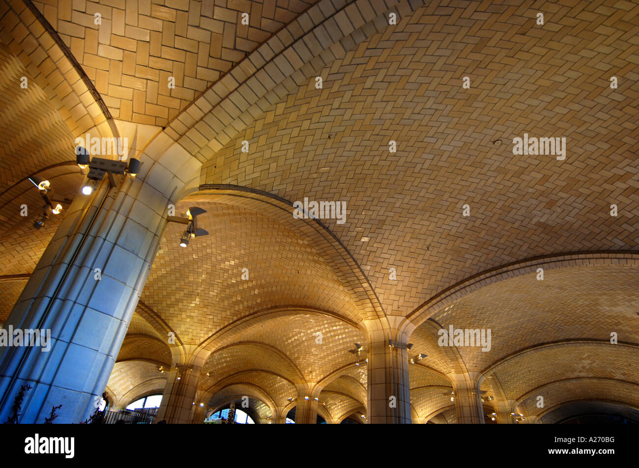 Guastovini tiles on the vaulted roof of a supermarket under the Queensbro Bridge New York Stock Photo