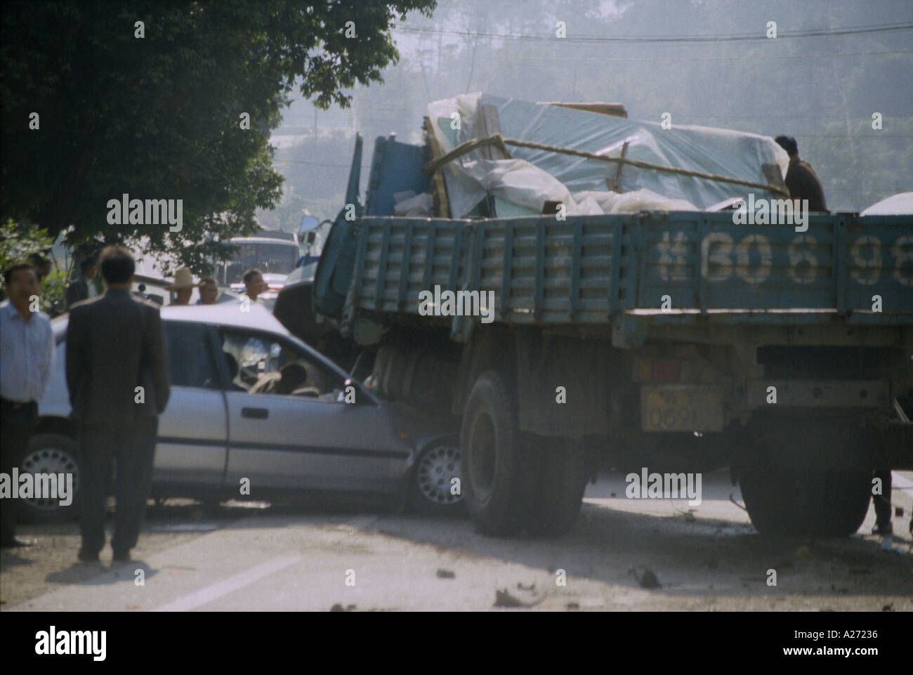 Car and truck crash Stock Photo - Alamy