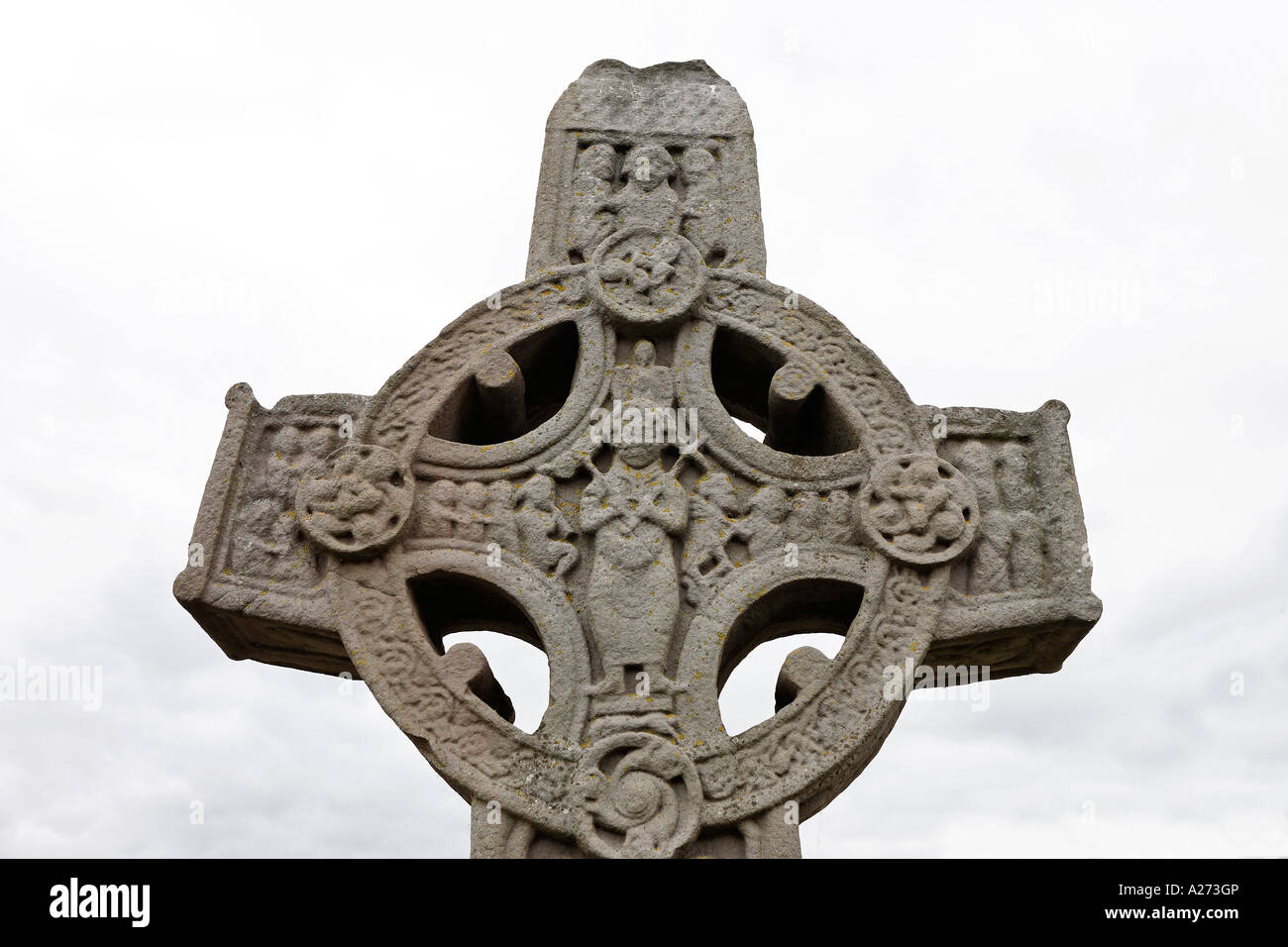 The southcross a celtic cross (copy) in the area of the abbey of Clonmacnoise, Offaly, Ireland Stock Photo