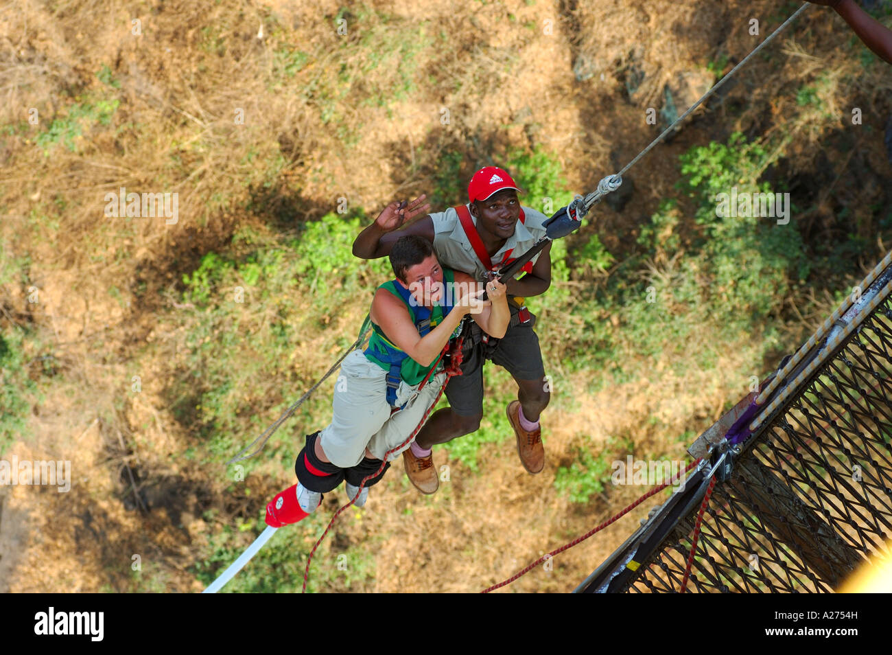 After the jump, Bungee Jumping from the Victoria Falls Bridge, Zambia