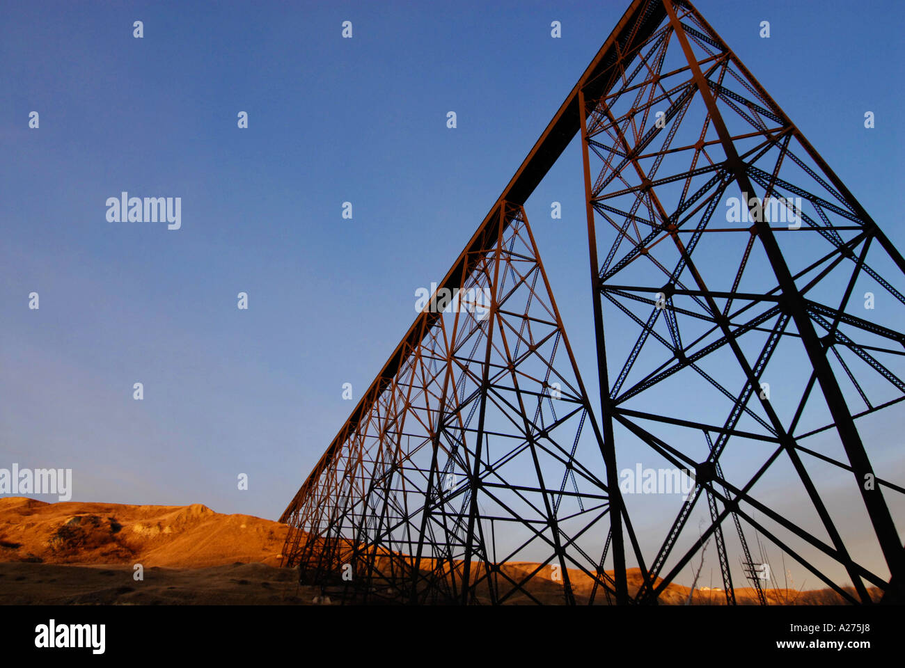 High Level Train Bridge over the Old Man River in Lethbridge Alberta in early winter Historical