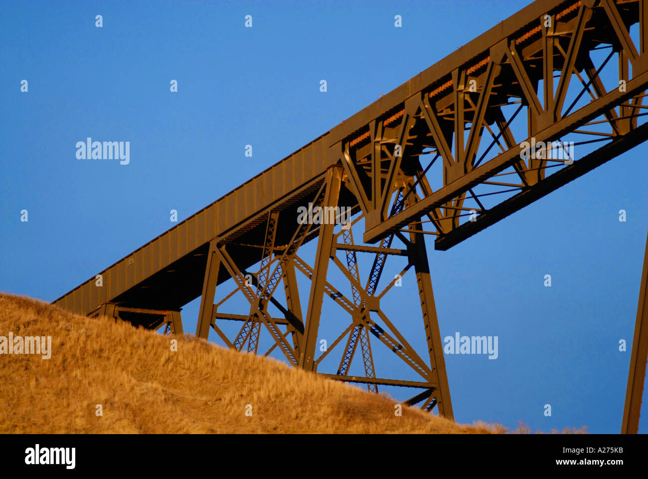 High Level Train Bridge over the Old Man River in Lethbridge Alberta in early winter Historical