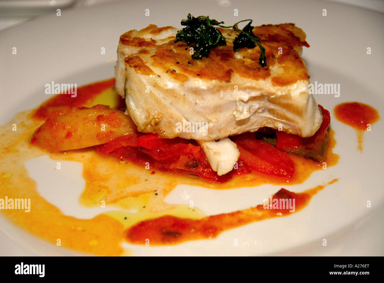 Chile Santiago chilean fine dining sea bass chilean food cuisine Stock