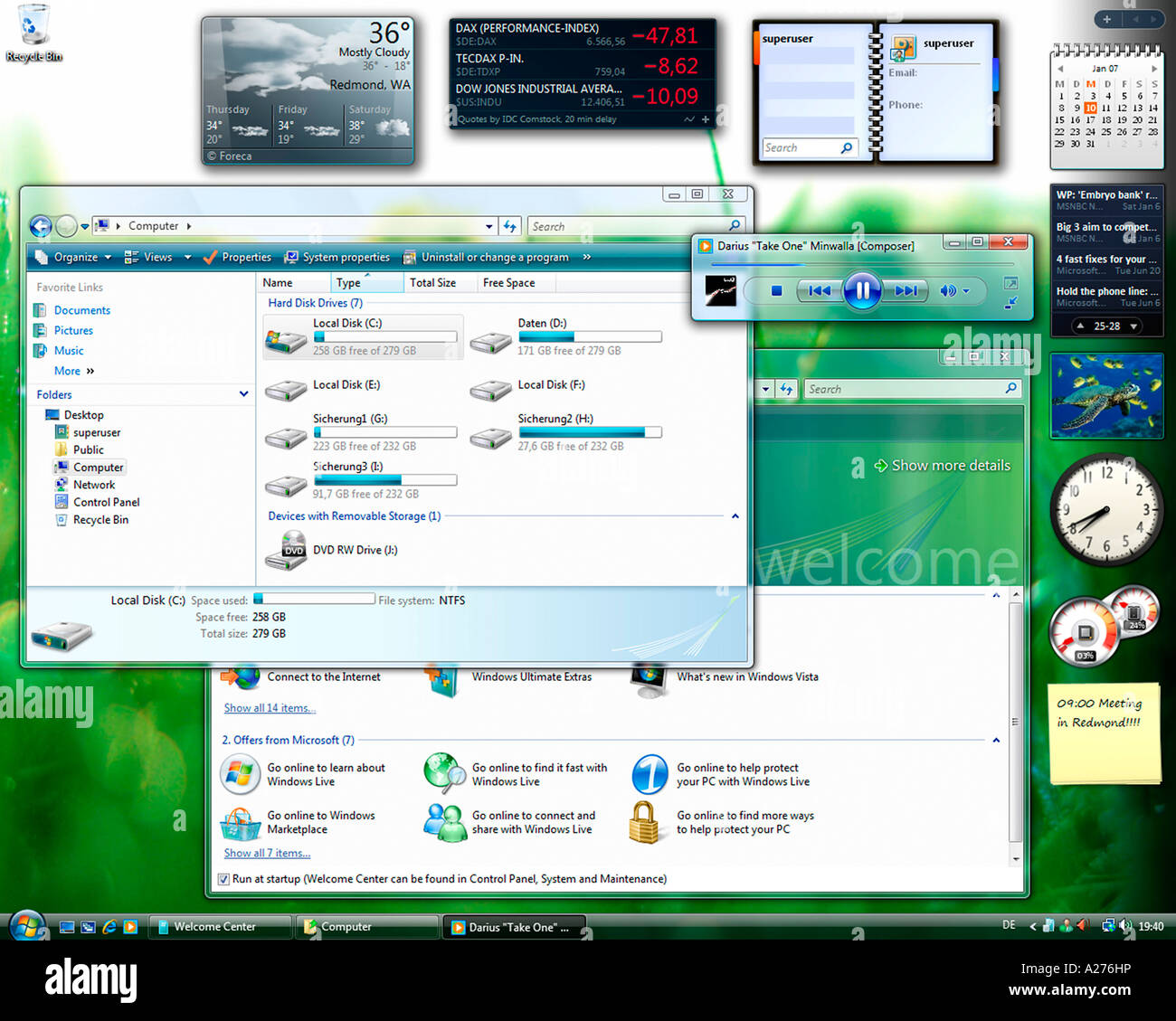 Microsoft Windows Vista, english version, desktop with started applications, screenshot Stock Photo
